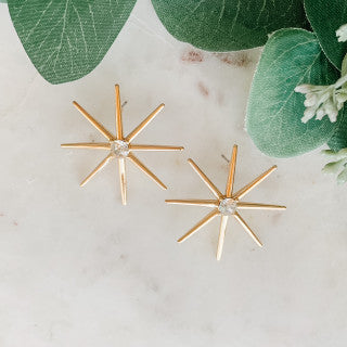 CZ Star Earrings, Gold