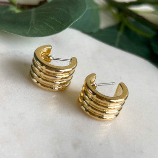 Thick Line Huggie Earrings, Gold