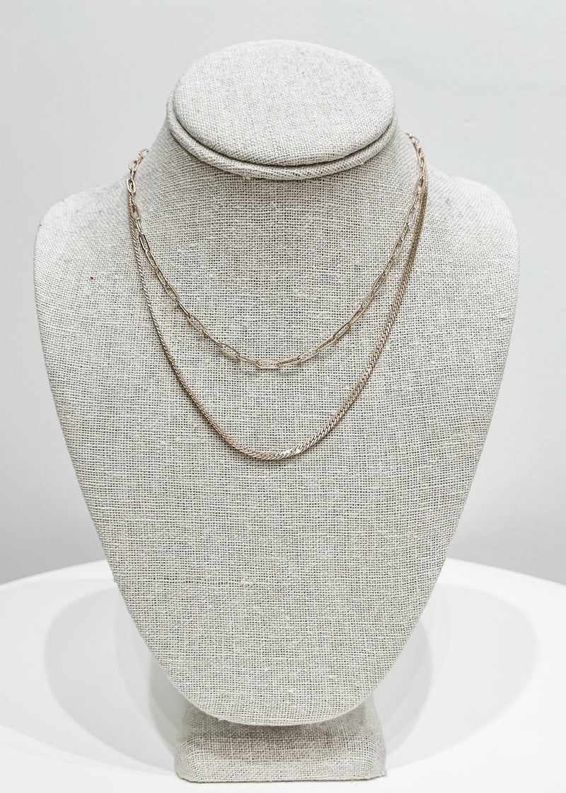 Two-Layer Mixed Chain Necklace, Gold