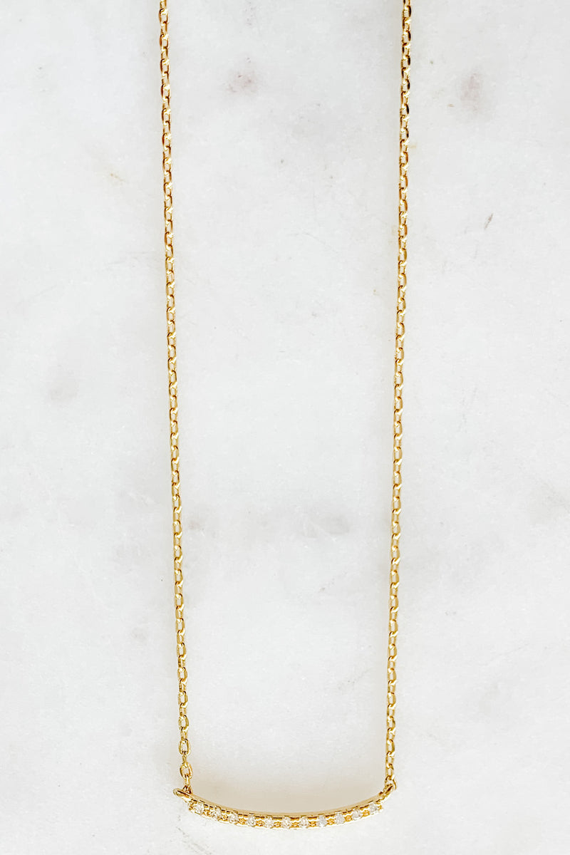CZ Curved Bar Necklace, Gold