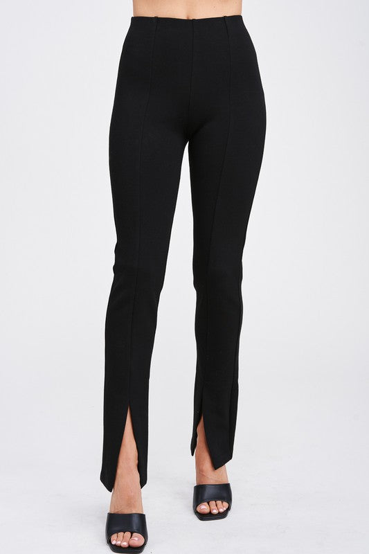 High Waist Pant with Front Slit, Black