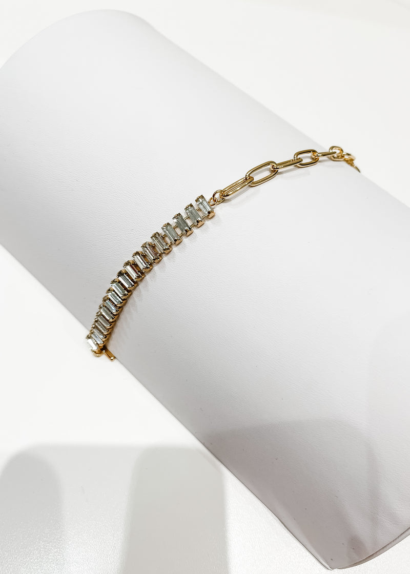 Gold Rhinestone Chain Bracelet, Clear