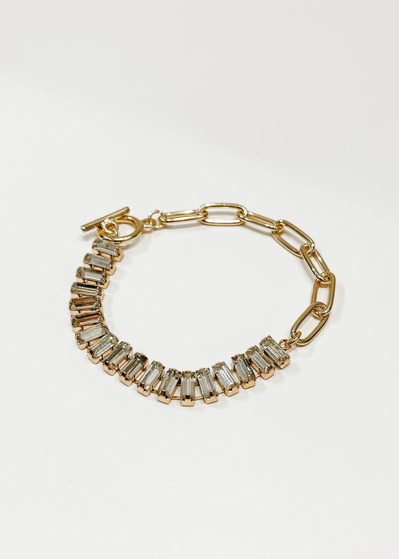 Gold Rhinestone Chain Bracelet, Clear