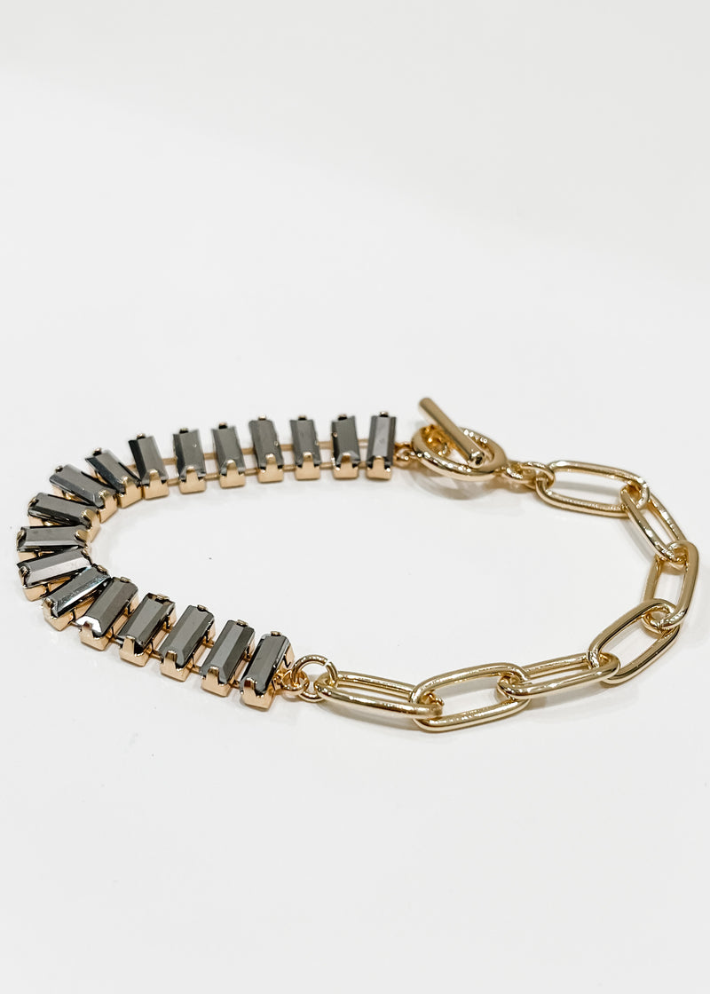 Gold Rhinestone Chain Bracelet, Hematite