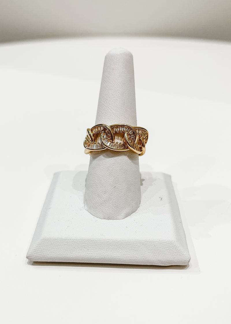 Rhinestone Chain Ring, Gold