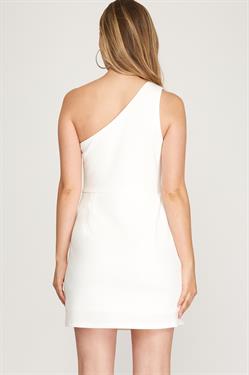 One Shoulder Mini Dress, Off White
