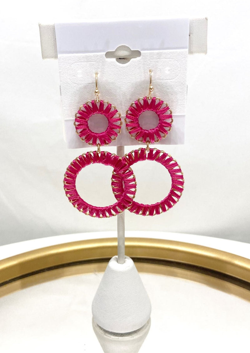 Circle Threaded Earrings, Pink