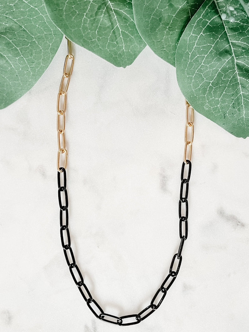 Chain- Link Necklace Black & Gold