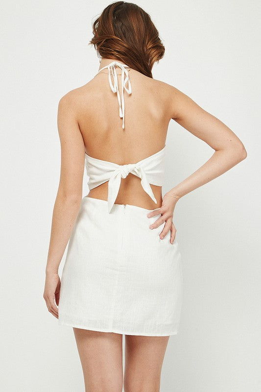 Halter Side Cutout Mini Dress, Off White