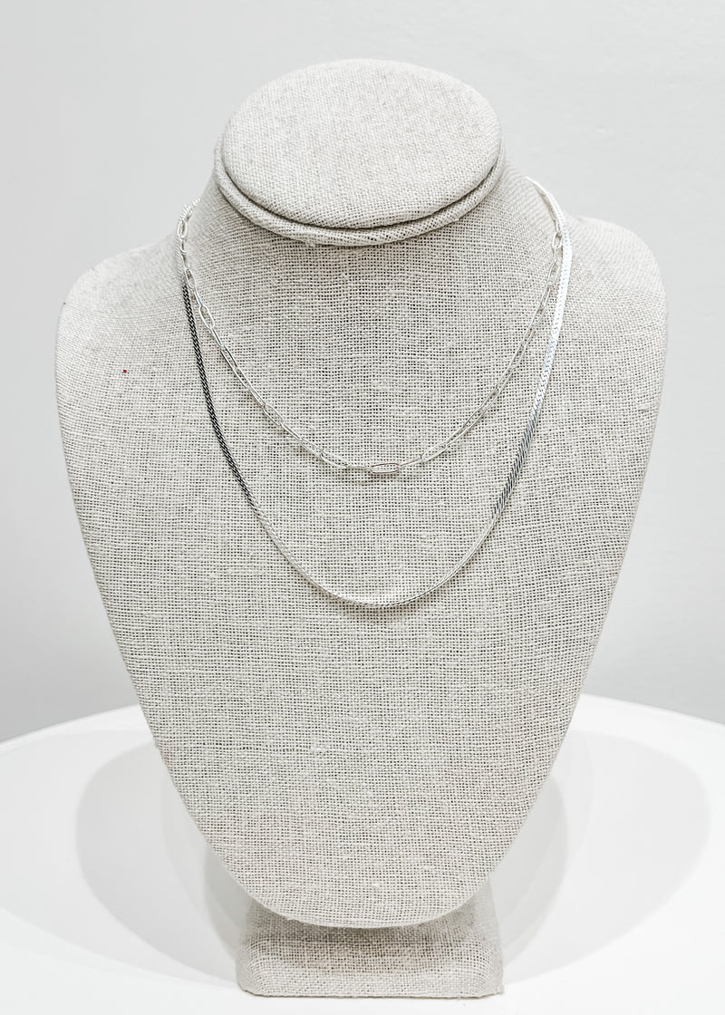 Two-Layer Mixed Chain Necklace, Silver