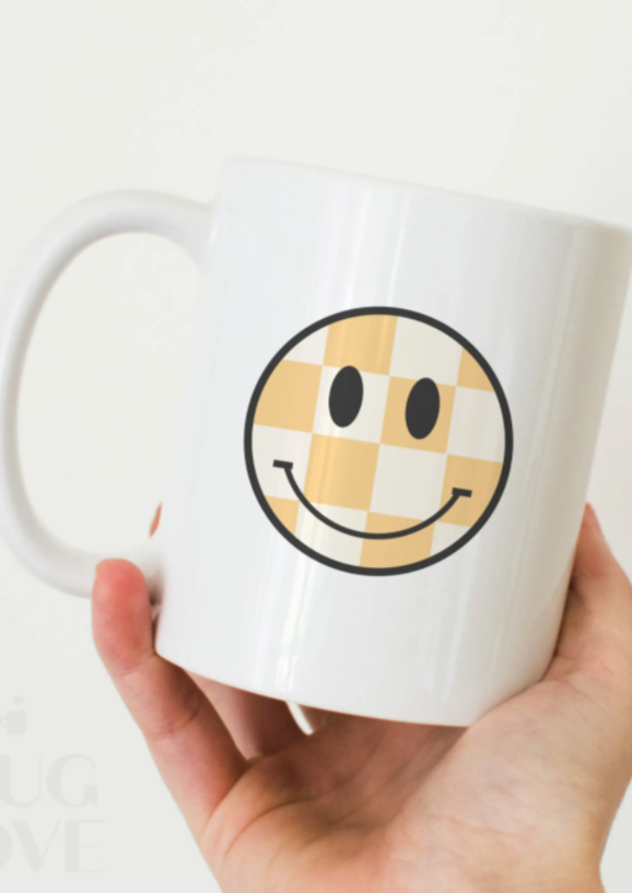 Checkered Smiley Face Mug, 11 Oz