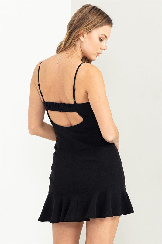 Open Back Mini Dress, Black