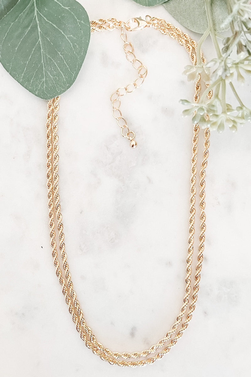 2- Layer Twist Chain Necklace, Gold